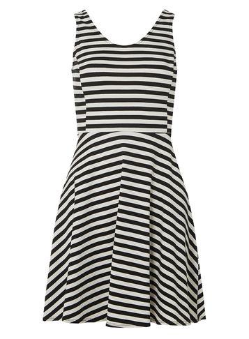 Dorothy Perkins Petite Black Striped Jersey Skater Dress