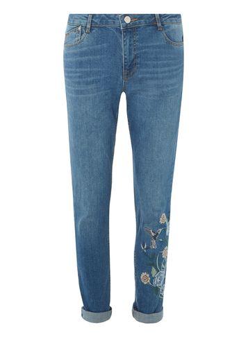 Dorothy Perkins Blue Midwash Floral Embroidered 'harper' Jeans