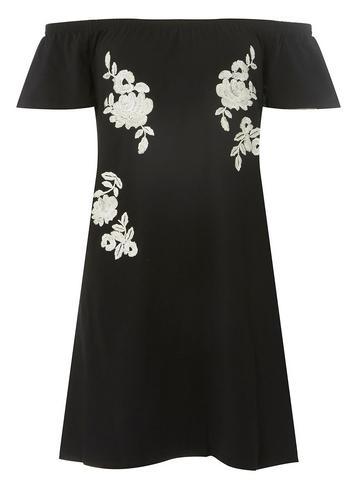 Dorothy Perkins Black Embroidered Bardot Dress