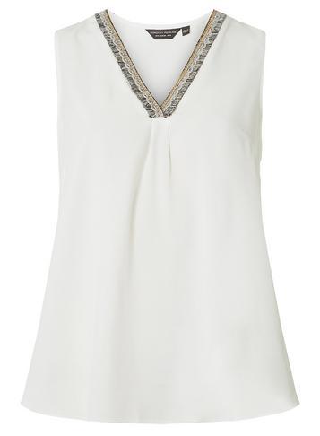 Dorothy Perkins Ivory Trim V-neck Detail Top