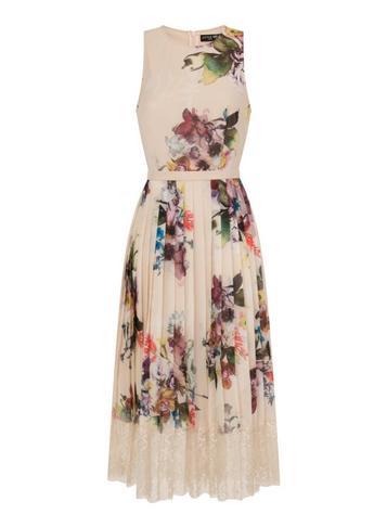 Dorothy Perkins *little Mistress Cream Floral Print Midi Skater Dress