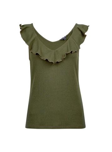 Dorothy Perkins Khaki Rib Ruffle Neck Vest
