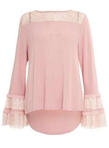 Dorothy Perkins *quiz Pink Knitted Lace Frill Top