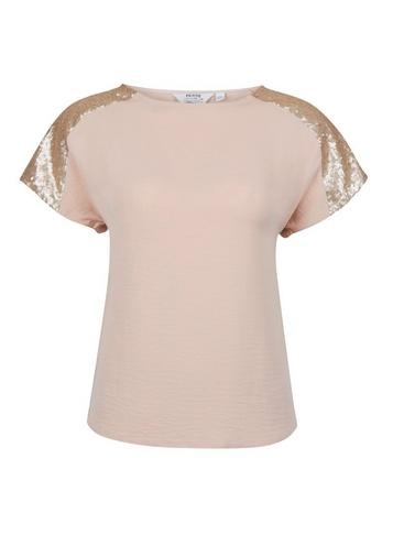 Dorothy Perkins Petite Blush Sequin Trim T-shirt