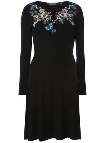 Dorothy Perkins *tall Black Puff Print Skater Dress