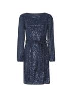 Dorothy Perkins Blue Sequin Belted Fit And Flare Dress