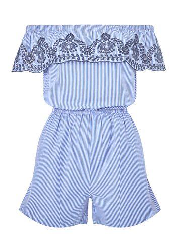Dorothy Perkins Blue Striped Broderie Bardot Playsuit