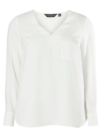 Dorothy Perkins Ivory Embellished Pocket Long Sleeve Top