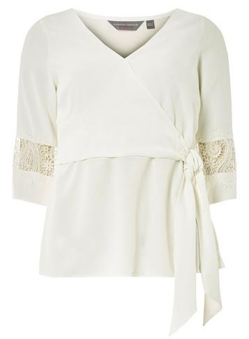 Dorothy Perkins Petite White Lace Sleeve Wrap Top