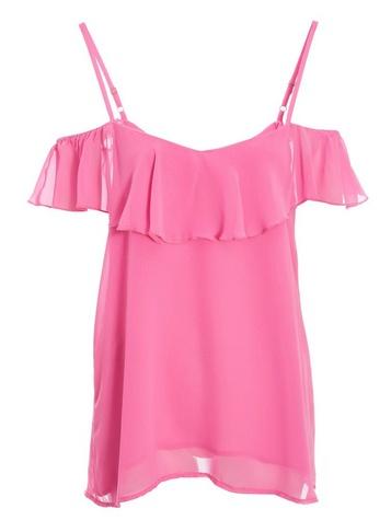 *quiz Pink Cold Shoulder Frill Top