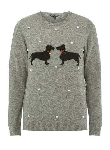 Dorothy Perkins Grey Pompom Sausage Dog Jumper