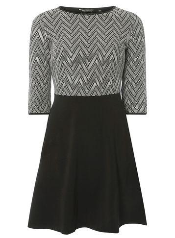 Dorothy Perkins Black Zig Zag Pattern Fit And Flare Dress