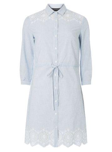 Dorothy Perkins Blue And White Striped Broderie Shirt Dress