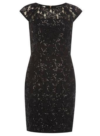 Dorothy Perkins Black Lace Sequin Pencil Dress