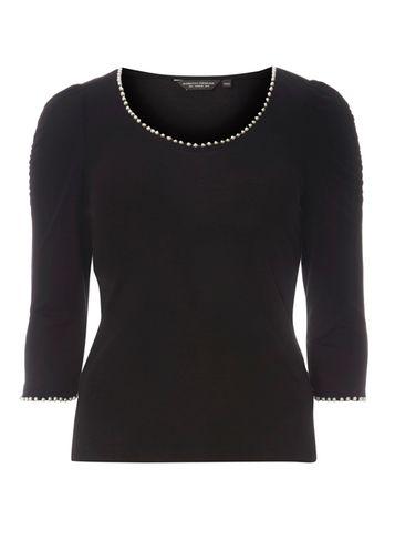 Dorothy Perkins Black Pearl Neck And Cuff T-shirt