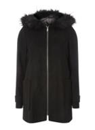 Dorothy Perkins Black Faux Fur Hood Coat
