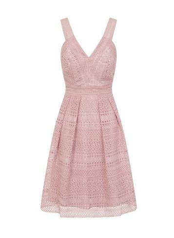 *chi Chi London Petite Mink Crochet Skater Dress