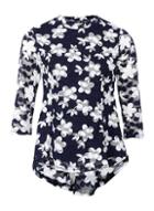 *izabel London Navy Floral Print Lace Blouse