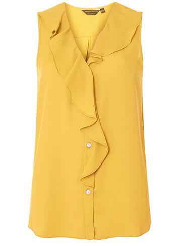 Dorothy Perkins Yellow Ruffle Front Sleeveless Top