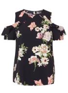Dorothy Perkins Navy Floral Print Cold Shoulder Top