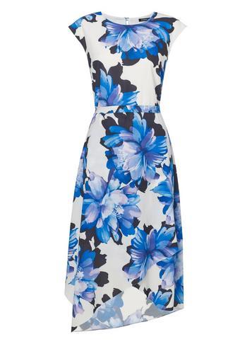 Dorothy Perkins *roman Originals Ivory Floral Wrap Hem Fit And Flare Dress