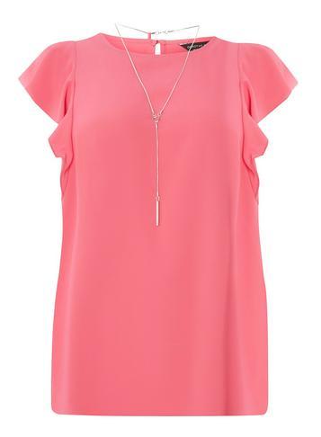 Dorothy Perkins *dp Curve Fuchsia Ruffle Necklace Trim Top