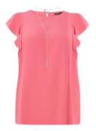 Dorothy Perkins *dp Curve Fuchsia Ruffle Necklace Trim Top