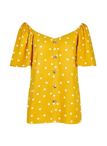Dorothy Perkins Yellow Spot Print Button Blouse