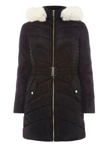 Dorothy Perkins Black Luxe Belted Padded Coat