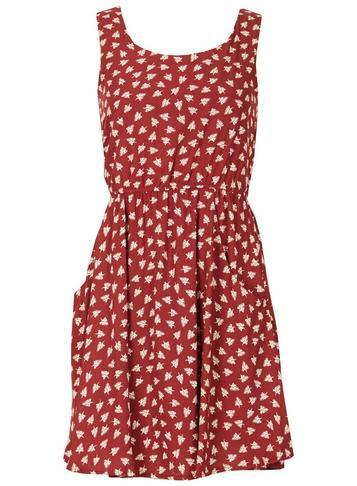 Dorothy Perkins *tenki Maroon Leaf Print Tea Dress