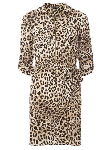 Dorothy Perkins Animal Zip Front Shirt Dress