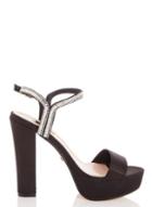 *quiz Black Satin Heeled Sandals