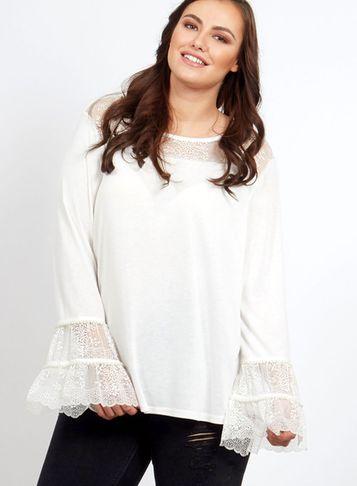 Dorothy Perkins *blue Vanilla Curve White Lace And Pearl Tunic Top