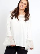 Dorothy Perkins *blue Vanilla Curve White Lace And Pearl Tunic Top