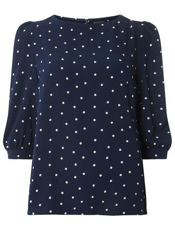 Dorothy Perkins Navy Spot Puff Sleeve Top