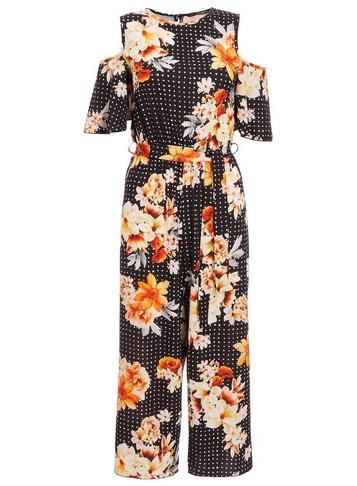 *quiz Black Polka Dot And Floral Print Jumpsuit