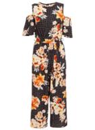 *quiz Black Polka Dot And Floral Print Jumpsuit