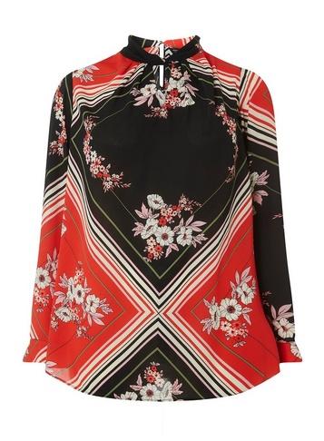 Dorothy Perkins *dp Curve Pink Scarf Print 'emily' Twist Neck Blouse