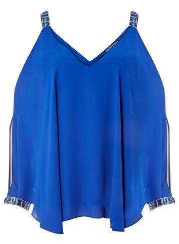 Dorothy Perkins Cobalt Blue Embellished Trim Cold Shoulder Top
