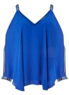 Dorothy Perkins Cobalt Blue Embellished Trim Cold Shoulder Top