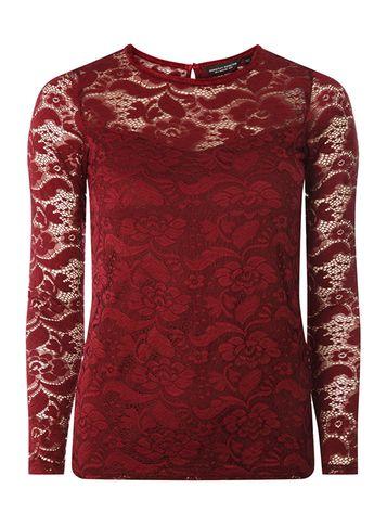 Dorothy Perkins Berry Lace Velvet Trim T-shirt