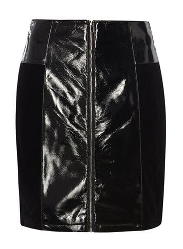 Dorothy Perkins Black Leather Look And Velvet A-line Skirt