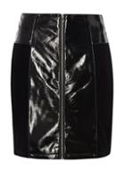 Dorothy Perkins Black Leather Look And Velvet A-line Skirt
