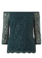 Dorothy Perkins Green Sequin Embellished Lace Bardot Top