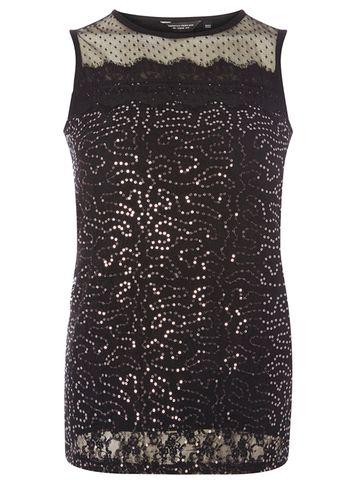 Dorothy Perkins Black Sequin Mesh Trim Shell Top