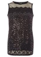 Dorothy Perkins Black Sequin Mesh Trim Shell Top