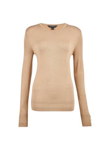 Dorothy Perkins Camel Button Cuff Crew Neck Jumper