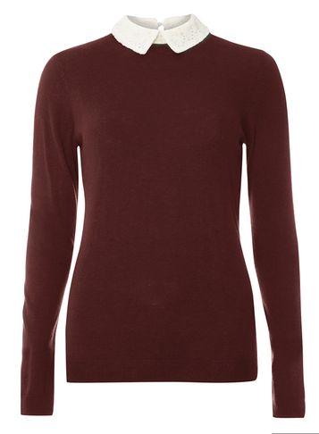 Dorothy Perkins Wine Lace Collar Jumper