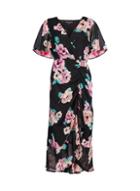 Dorothy Perkins *black Floral Print Ruched Midi Dress