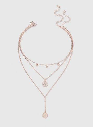 Dorothy Perkins Rose Gold Disc And Coin Multirow Choker Necklace
